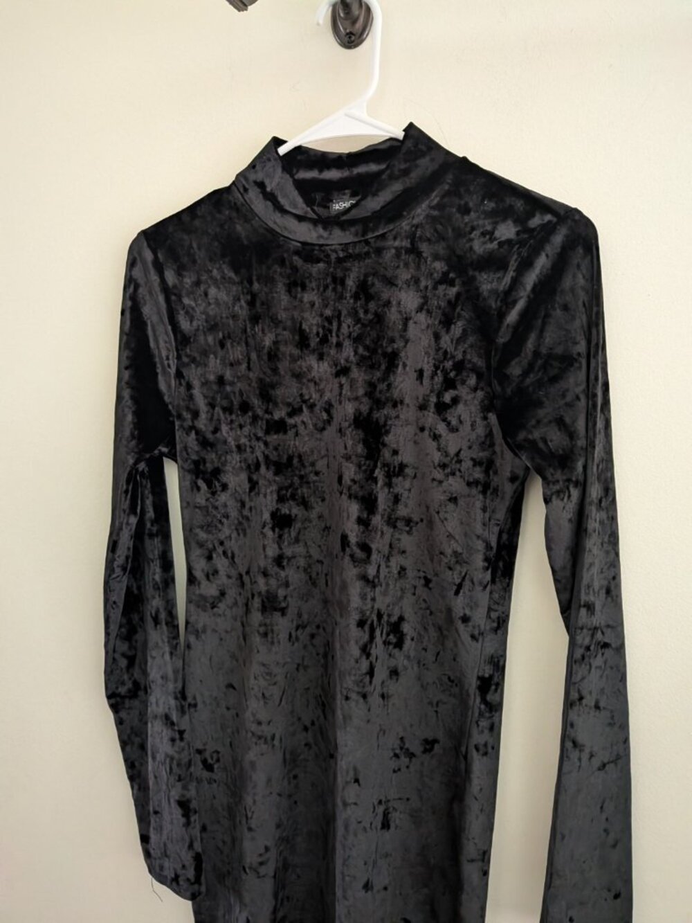 Fashion Nova Crushed Velvet Mock Neck Mini Dress Women's L Black Long Sleeve 90s